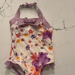 Janie and Jack Purple and Orange Fish Print One Piece